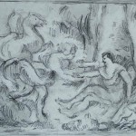 Aurora and Cephalus, after Rubens, pencil, 11x18